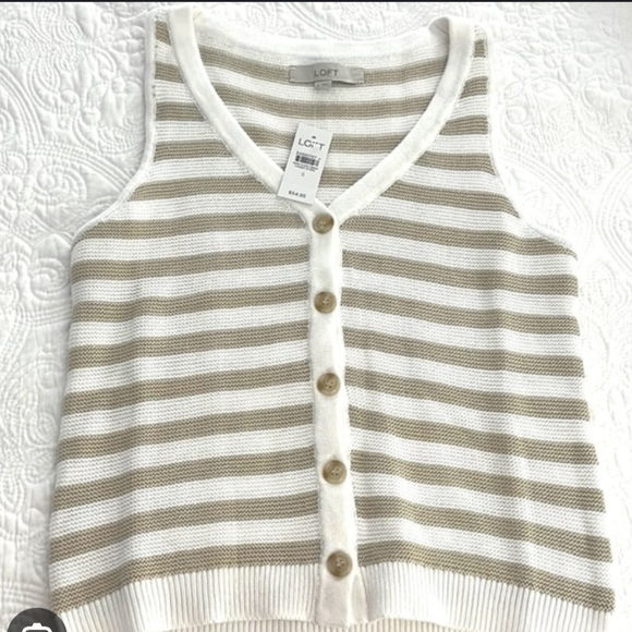 LOFT White and Tan Striped Tank Top - Picture 2 of 2